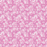 Pink quilting fabric with dense white floral pattern in varying sizes