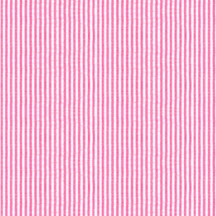 Hot pink and white vertical seersucker stripe fabric with textured crinkle finish