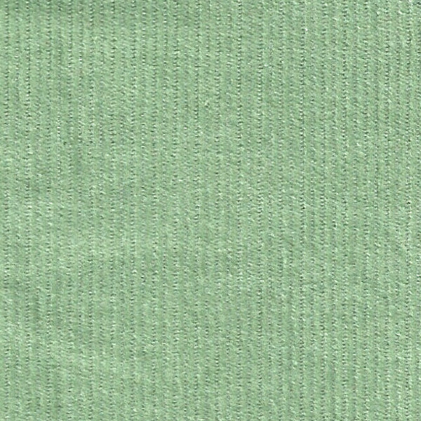 Sage green corduroy fabric with fine vertical ribbed texture and soft matte finish