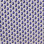 White seersucker fabric with repeating small royal blue sailboat print pattern