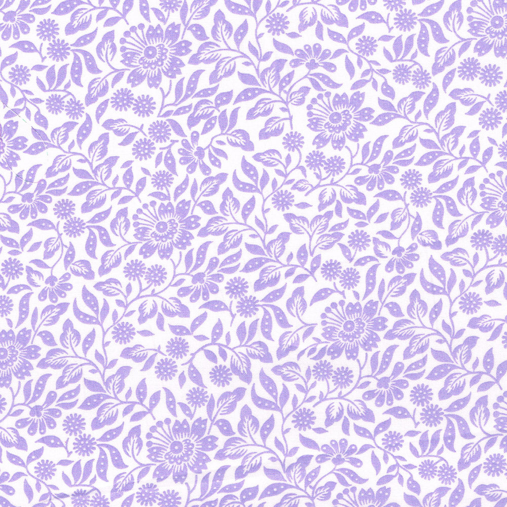 Liberty of London Mary Crane B fabric in lavender floral vine pattern on white