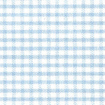 Light blue and white gingham check woven cotton fabric close-up swatch