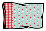 Christmas pillowcase kit with Santa and Mrs. Claus faces on mint, red gingham fabric