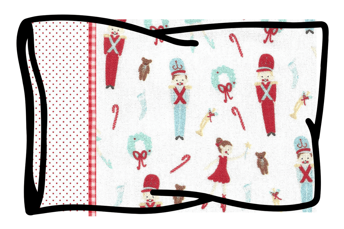 Christmas pillowcase kit with nutcracker print fabric and red polka dot backing