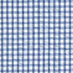 Royal blue and white gingham check seersucker cotton fabric close-up