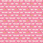 Pink cotton fabric with repeating white and tan dog silhouette pattern