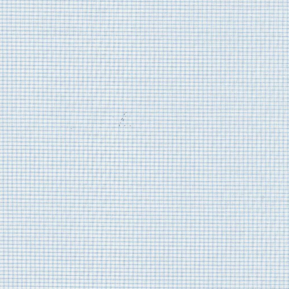Light blue and white mini gingham check woven cotton fabric remnant