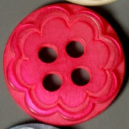 Hot pink scalloped flower plastic button with four holes, decorative petal border