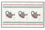 Smocking plate featuring three gray watering cans with red hearts, green leaf borders, red rows