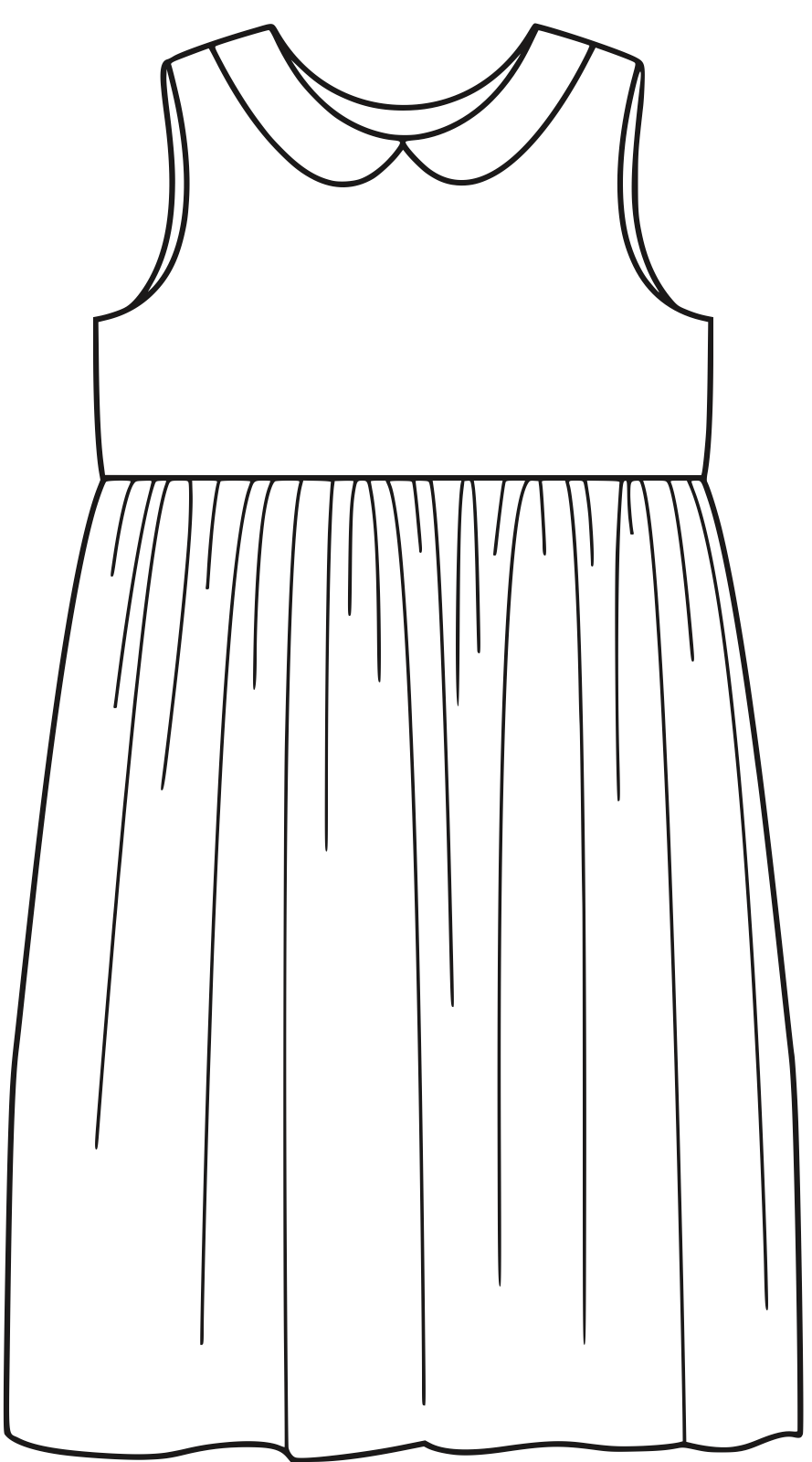 Girls sleeveless dress sewing pattern with Peter Pan collar and gathered skirt