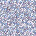 Liberty Eloise D blue floral fabric with periwinkle roses and magenta dots on white
