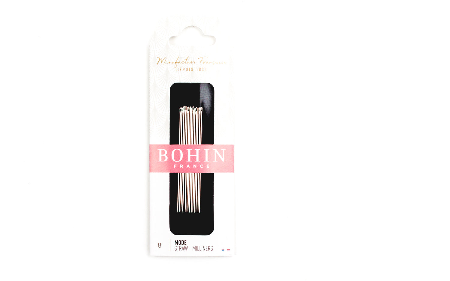 Bohin France size 8 straw milliners needles in white retail packaging